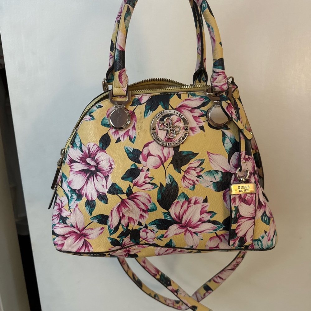 Guess Yellow Floral Satchel Bag